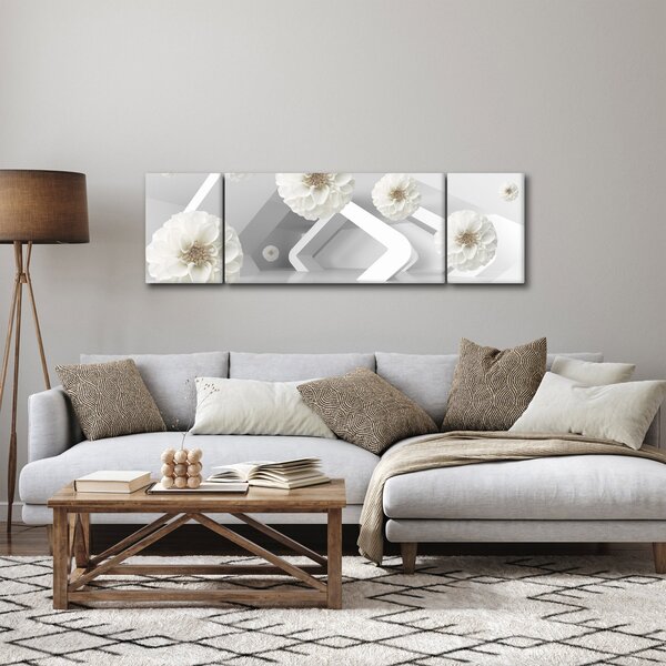 Abstrakcyjny obraz z białawymi kwiatami (170x50 cm)