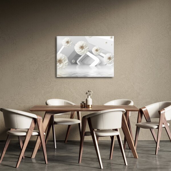 Abstrakcyjny obraz z białawymi kwiatami (70x50 cm)
