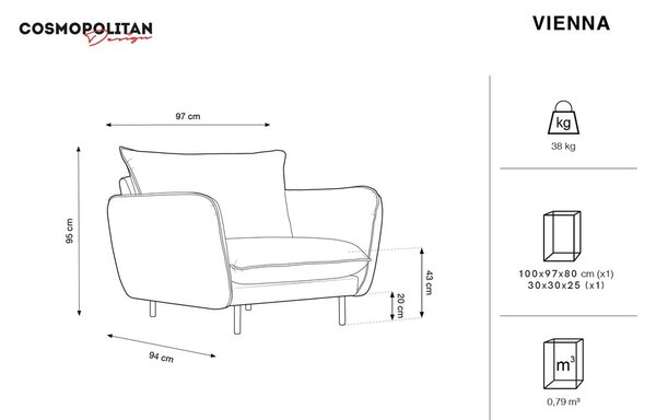 Niebieski aksamitny fotel Vienna – Cosmopolitan Design