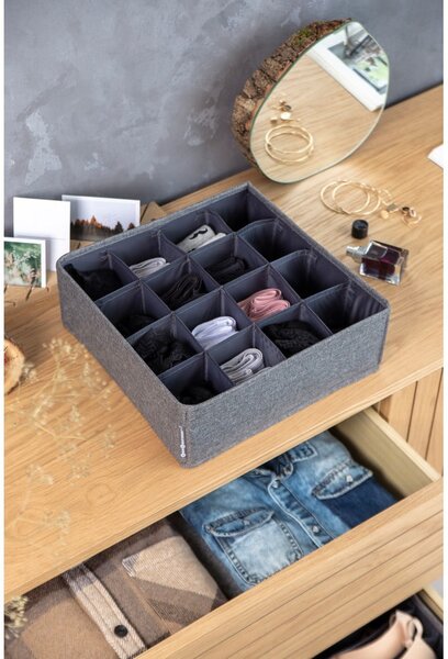 Szary organizer do szuflady z 16 przegródkami Bigso Box of Sweden Drawer