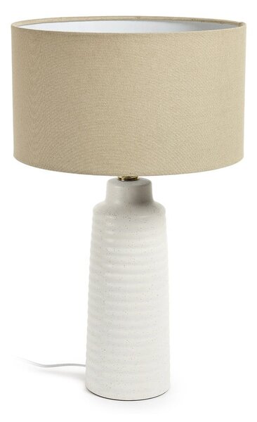 Biała/beżowa lampa stołowa ceramiczna z tekstylnym kloszem (wysokość 58 cm) Mijal – Kave Home