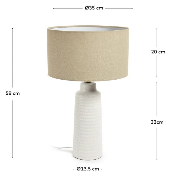 Biała/beżowa lampa stołowa ceramiczna z tekstylnym kloszem (wysokość 58 cm) Mijal – Kave Home