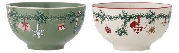 Zielone/kremowe kamionkowe miski zestaw 2 szt. na zupę ze świątecznym motywem 500 ml Yule – Bloomingville