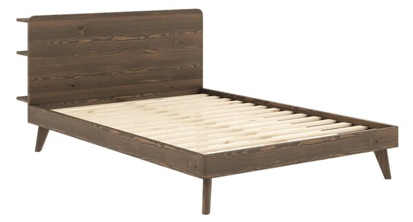 Brązowe łóżko dwuosobowe z drewna sosnowego ze stelażem 160x200 cm Retreat – Karup Design