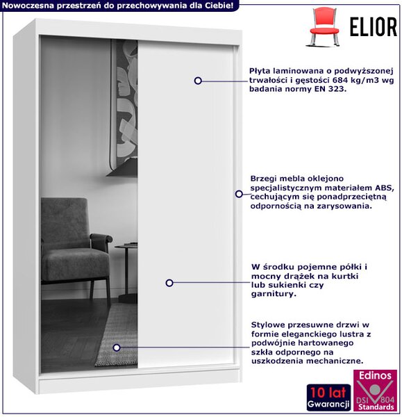 Biała garderoba dwudrzwiowa 120 cm z 1 lustrem L7-B53