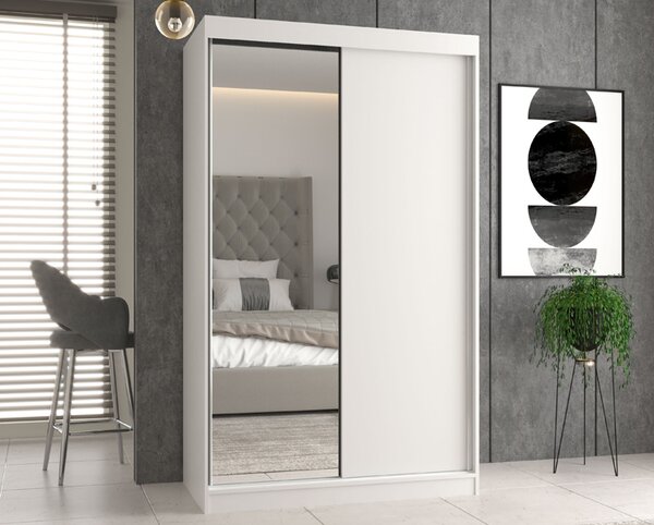 Biała garderoba dwudrzwiowa 120 cm z 1 lustrem L7-B53