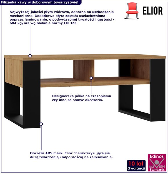Minimalistyczna ława do narożnika dąb artisan + czarny K0-M67