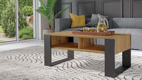 Minimalistyczna ława do narożnika dąb artisan + czarny K0-M67