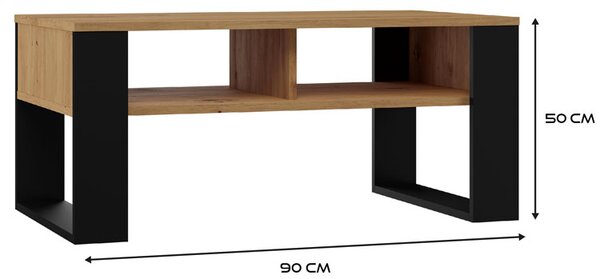 Minimalistyczna ława do narożnika dąb artisan + czarny K0-M67