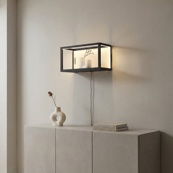 Lampa Ścienna Lindby, Birta, ściemnialny, czarny, salon, metal, nowoczesny