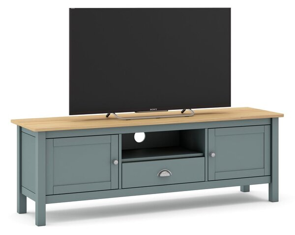 Szarozielona szafka pod TV z litego drewna sosnowego 158x53x40 cm Misti – Marckeric