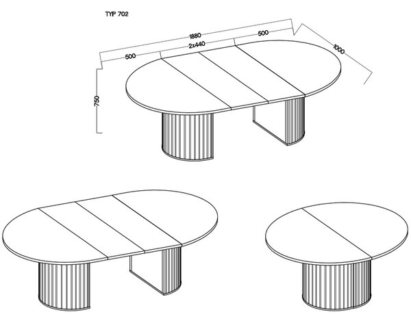MebleMWM Stół rozkładany OVALIO | 100/188 cm | Beż piaskowy