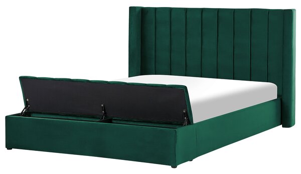 Łóżko welurowe z wezgłowiem i stelażem z ławką 180 x 200 cm zielone Noyers Beliani
