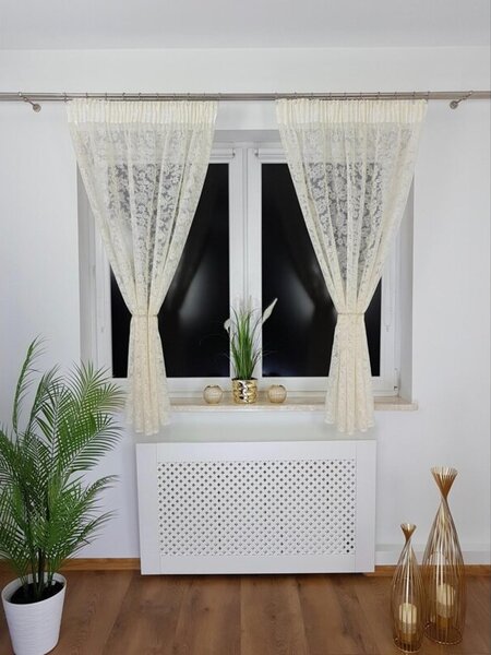 Firana gotowa z markizety 135x160 cm - haft 3D, taÅma marszczÄ ca, kremowa