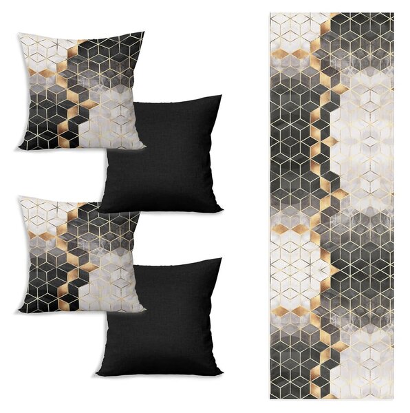 Komplet bieżnika i 4 poszewek na poduszki Optic – Minimalist Cushion Covers