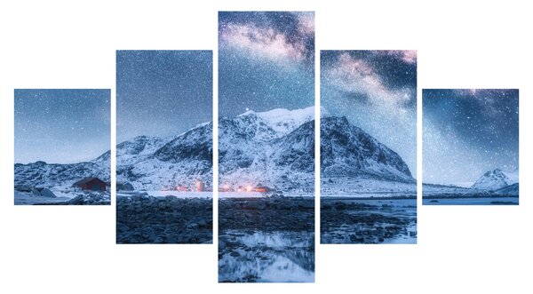 Obraz gór z gwieździstym niebem (125x70 cm)