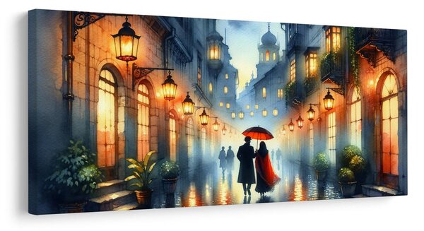 Obraz uliczka skąpana w świetle lamp