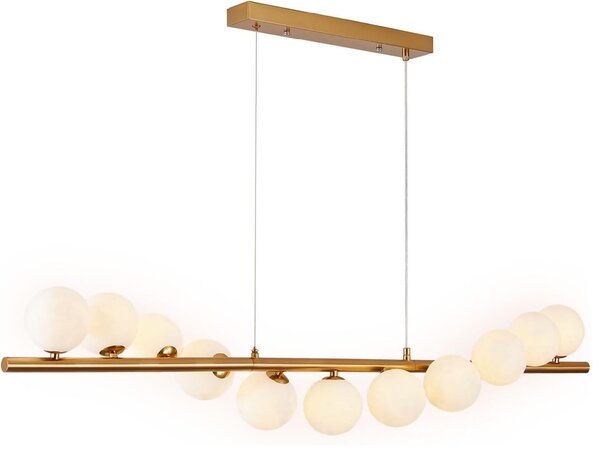 Lampa wisząca Stretto – nowoczesne oświetlenie w złotym odcieniu z 11 mlecznymi kloszami domodes