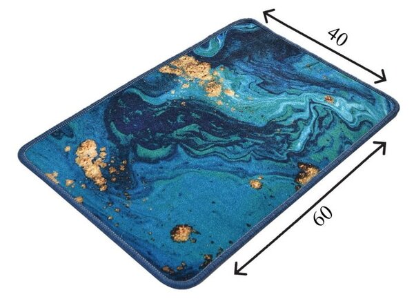 Niebiesko-złoty dywanik łazienkowy 60x40 cm Marbling − Foutastic