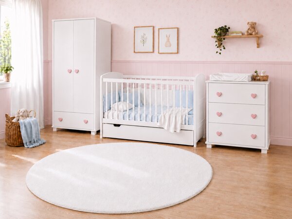 Zestaw mebli dla niemowląt BASIC BABY z łóżeczkiem NORA 140x70 – wybór uchwytów i koloru