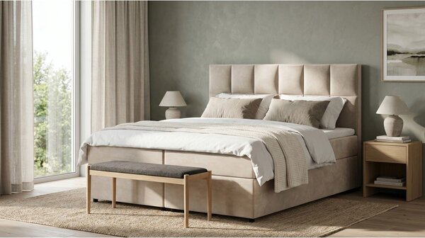 Beżowe łóżko boxspring ze schowkiem 140x200 cm Flip – Ropez