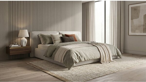 Jasnoszare tapicerowane łóżko dwuosobowe ze schowkiem i stelażem 180x200 cm Arendal – Cosmopolitan Design