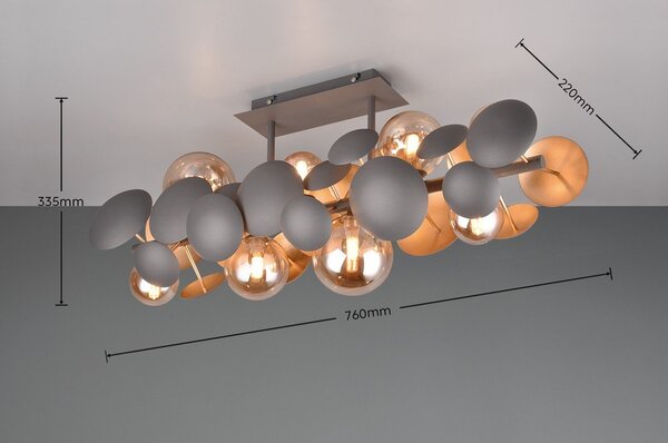 Lampa sufitowa w szaro-złotym kolorze ze szklanym kloszem 76x22 cm Bubble – Trio Select