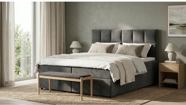 Szare łóżko boxspring ze schowkiem 140x200 cm Flip – Ropez