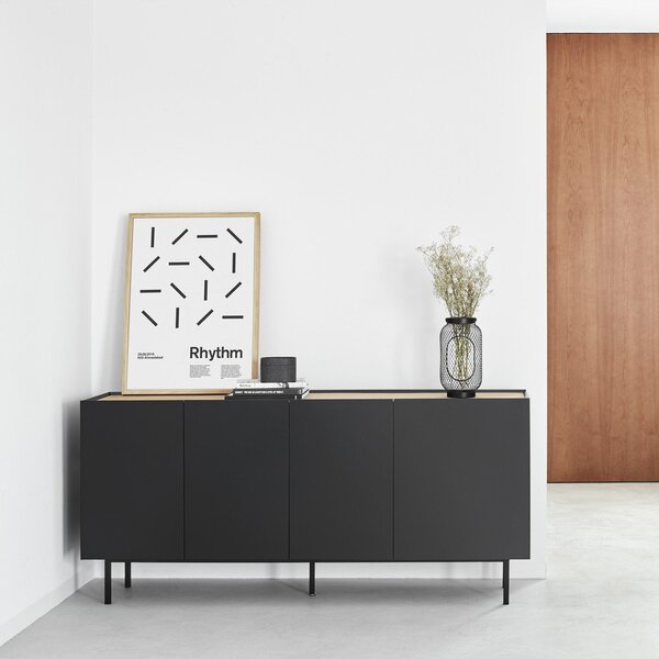 Czarna niska komoda w dekorze dębu 165x78 cm Arista – Teulat