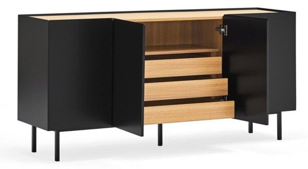 Czarna niska komoda w dekorze dębu 165x78 cm Arista – Teulat