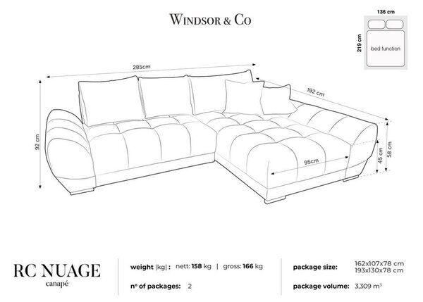 Butelkowozielony rozkładany narożnik z aksamitnym obiciem Windsor & Co Sofas Nuage, prawostronny