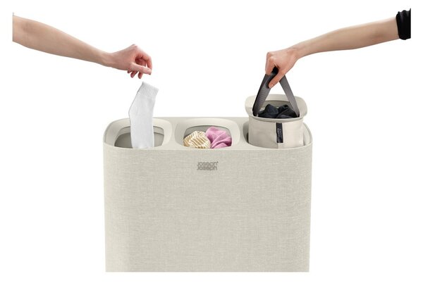 Beżowy tekstylny kosz na pranie 90 l Tota Trio – Joseph Joseph