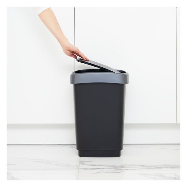 Srebrno-czarny kosz na śmieci z plastiku z recyklingu 10 l Twist – Rotho