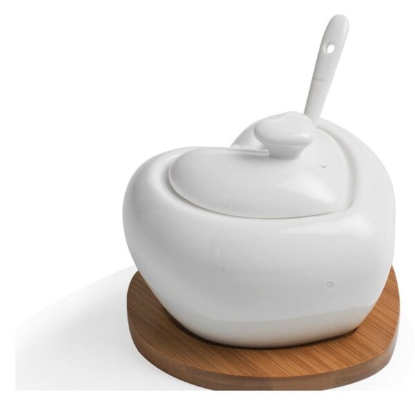 Porcelanowa cukierniczka z łyżeczką i bambusową podstawką Brandani Heart