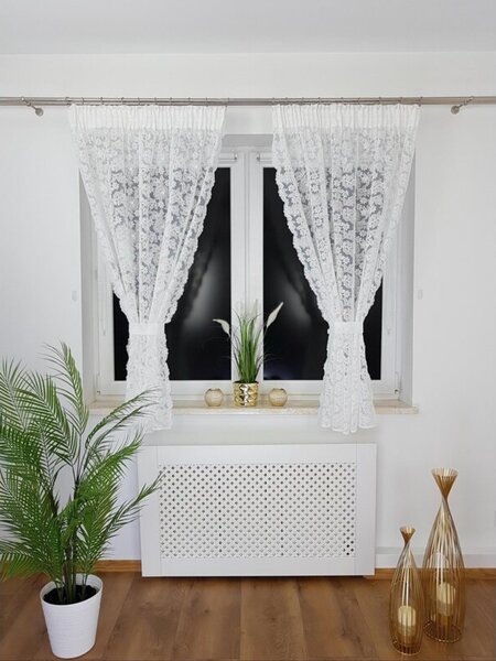 Firana gotowa z markizety 135x160 cm - haft 3D, taÅma marszczÄ ca, biaÅa