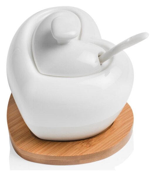 Porcelanowa cukierniczka z łyżeczką i bambusową podstawką Brandani Heart