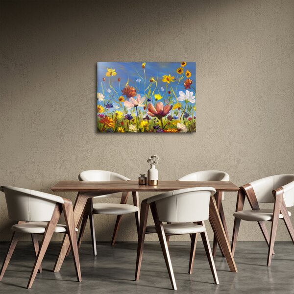 Malowany obraz kwitnącej łąki (70x50 cm)