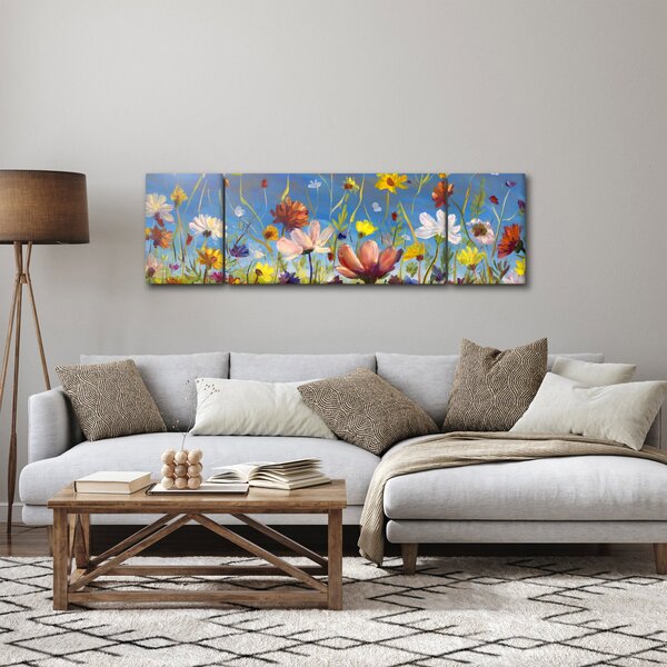 Malowany obraz kwitnącej łąki (170x50 cm)