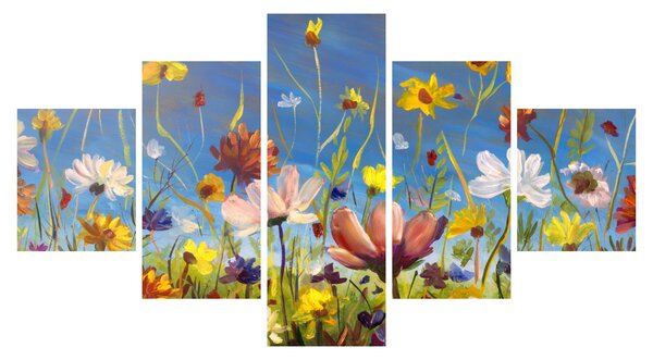 Malowany obraz kwitnącej łąki (125x70 cm)