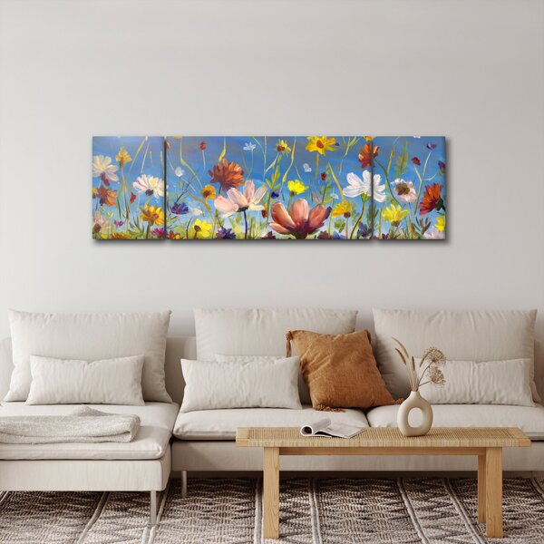 Malowany obraz kwitnącej łąki (170x50 cm)