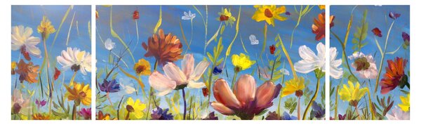 Malowany obraz kwitnącej łąki (170x50 cm)