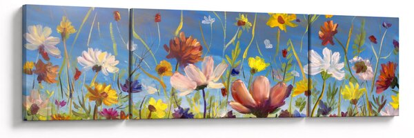 Malowany obraz kwitnącej łąki (170x50 cm)