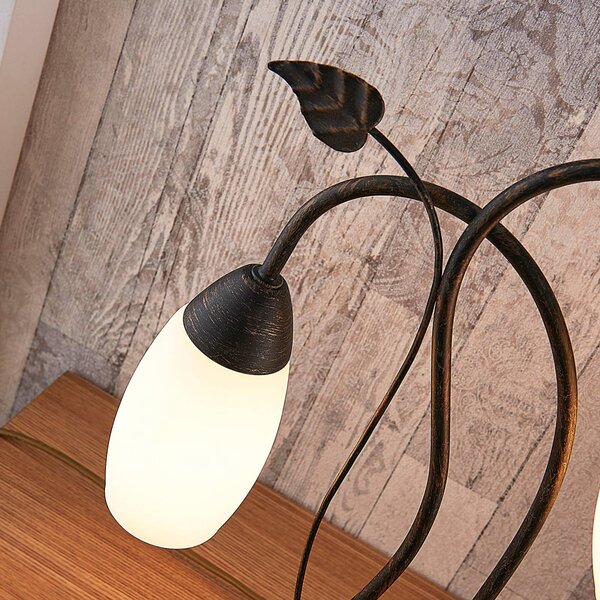 Lampa stołowa Stefania Lindby, brązowy / rdzawy, salon / jadalnia, szkło, antyczny