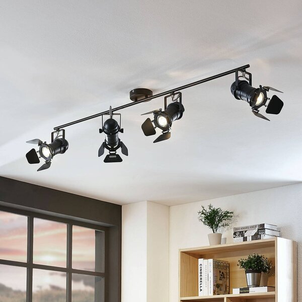 Lampa sufitowa Tilen Lindby, możliwość ściemniania, czarny, salon / jadalnia, metal, industrialny