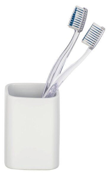 Matowobiały ceramiczny kubek na szczoteczki do zębów Wenko Hexa