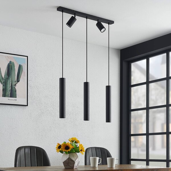Lampa wisząca Sanad Lindby, możliwość ściemniania, czarny, salon / jadalnia, metal, nowoczesny