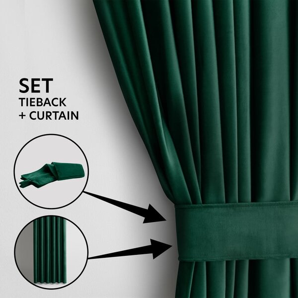 Ciemnozielona aksamitna zasłona częściowo zaciemniająca (dimout) 140x245 cm Eyelets – Restilo