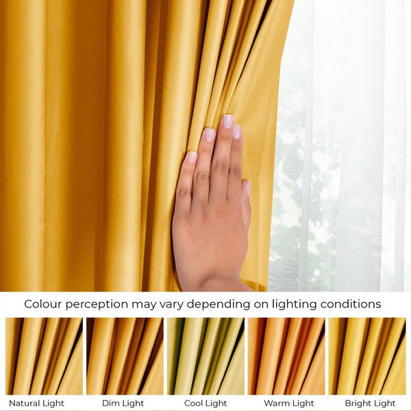 Żółta aksamitna zasłona częściowo zaciemniająca (dimout) 140x245 cm Pleat – Restilo