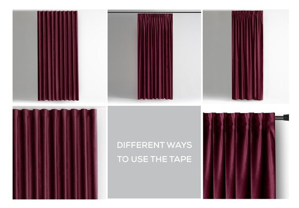 Bordowa aksamitna zasłona częściowo zaciemniająca (dimout) 140x245 cm Pleat – Restilo