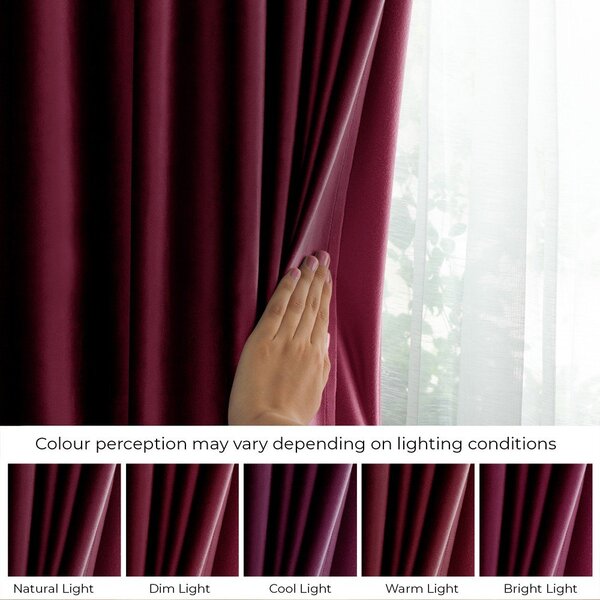 Bordowa aksamitna zasłona częściowo zaciemniająca (dimout) 140x245 cm Pleat – Restilo